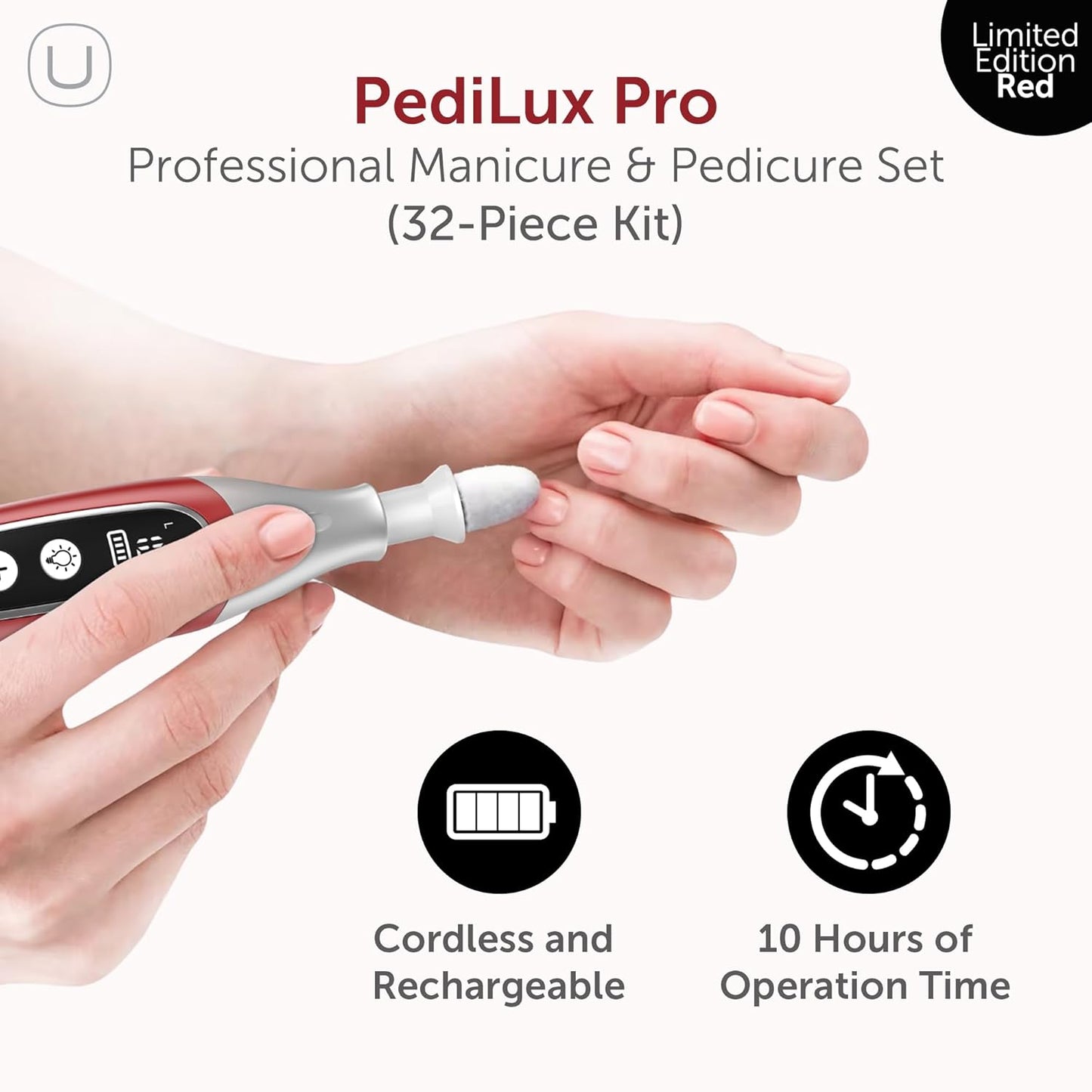 PediLux Pro Professional Manicure Pedicure Kit, Cordless Electric Nail File Drill Set, Thick Toenail Grinder, Toe Nail Dremel Tools, Filer, Buffer, Sander, Remove Cuticles, Callus for Men & Women