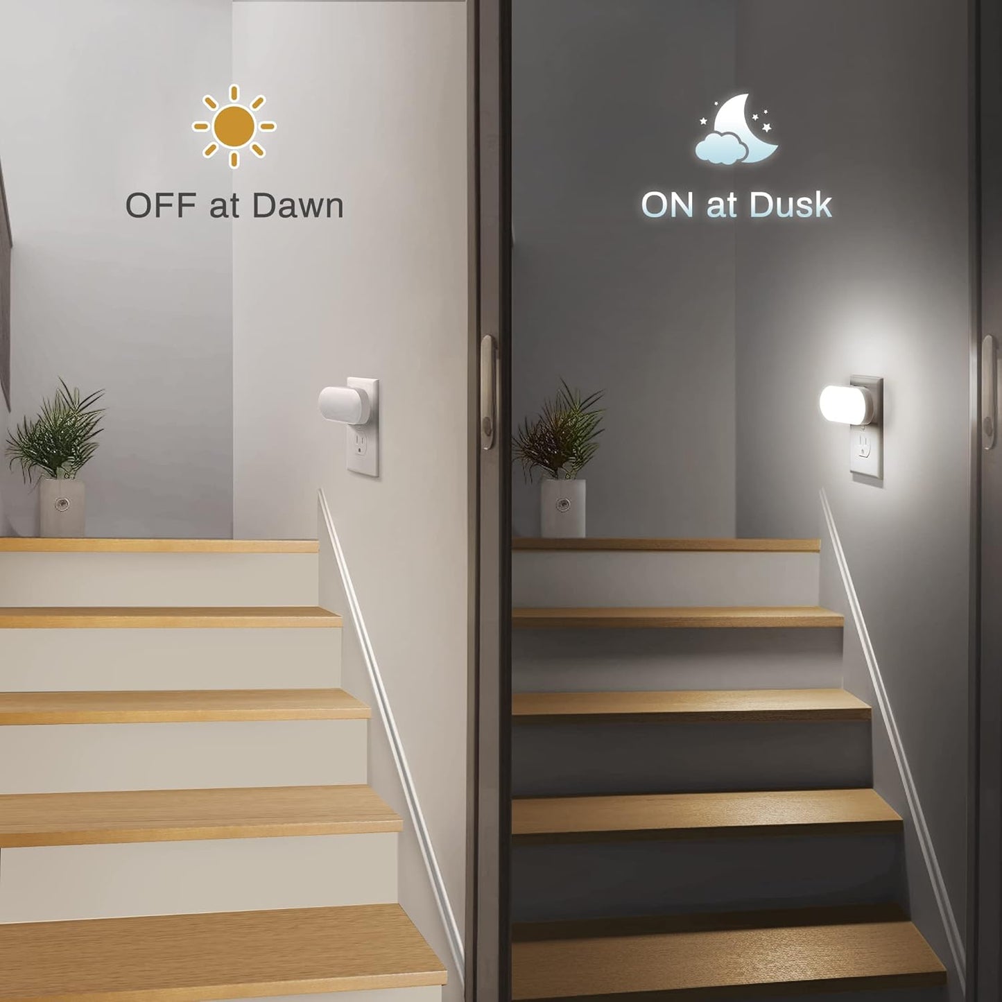 DORESshop Amber Night Light, Auto On/Off, 0-100 LM Adjustable Brightness, Dimmable Plug Into Wall Light Sensor Night Light for Kids Room, Bedroom, Stair Lights, Amber, 1W, 2 Pack