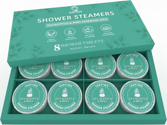 Shower Steamers Aromatherapy, 8 Pcs Eucalyptus & Mint Essential Oil | Christmas Stocking Stuffers for Adults Women Men Teens White Elephant Birthday Gifts, Organic Shower Bombs Home Spa Relaxing