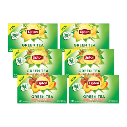 Lipton Green Tea Variety Pack, Honey Ginger, Lemon & Peach, 20 CT (2 ea)