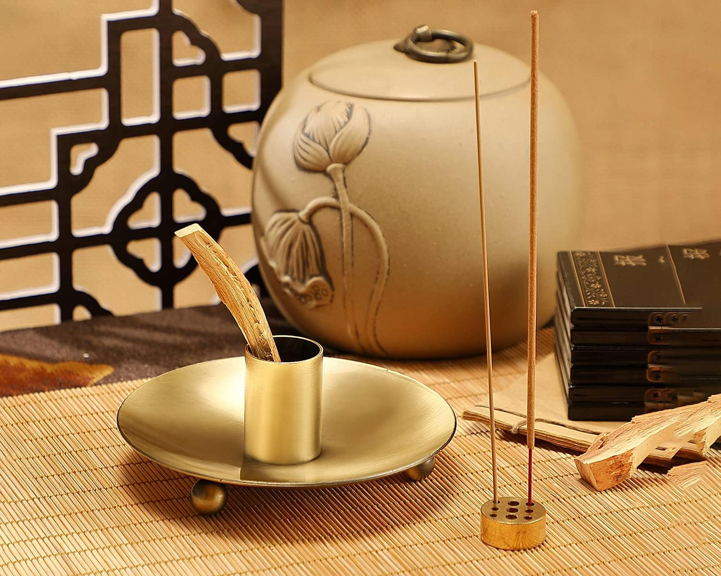 4 in 1 Incense Holder, Sage Burner Holder, Palo Santo Holder Burner, 5.47" Ash Catch Tray, Smudge Stick Holder with Handle for Incense Sticks Incense Cone, Yoga Meditation and Room Decor