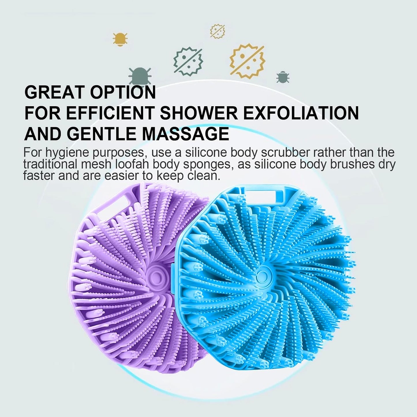 Silicone Body Scrubber – Dual-Sided Silicone Loofah for Shower, Set of 2 Soft Exfoliating Body Bath Shower Scrubber Loofah Brush Easy-to-Clean for Sensitive Kids Women Men All Kinds of Skin