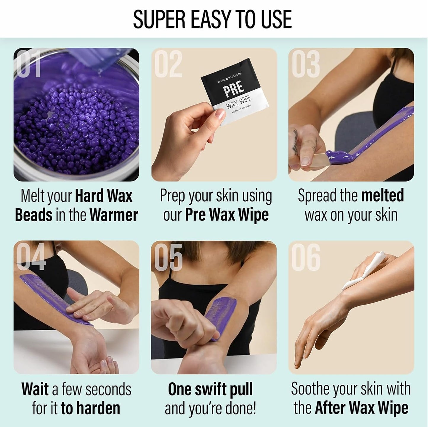 Tress Wellness Award Winning Waxing Kit for Sensitive Skin, Safe for Face & Skin, Easy to Use, At-Home Kit for Face, Bikini, Brazilian & Full Body - Digital Display, Black Purple Flower