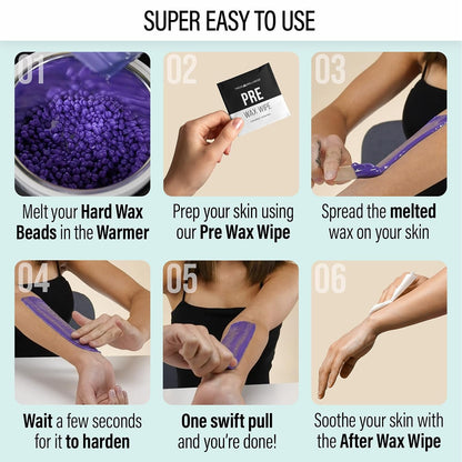 Tress Wellness Award Winning Waxing Kit for Sensitive Skin, Safe for Face & Skin, Easy to Use, At-Home Kit for Face, Bikini, Brazilian & Full Body - Digital Display, Black Purple Flower