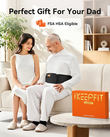 IKEEPFIT Portable Heating Pad for Back, FSA Eligible HSA, Cordless Heat Belt with Massager for Lower Back Pain Relief, Battery Powered 8000 mAh Rechargeable, MAXwarm 3.0, Gift for Women Men 90-310 lb