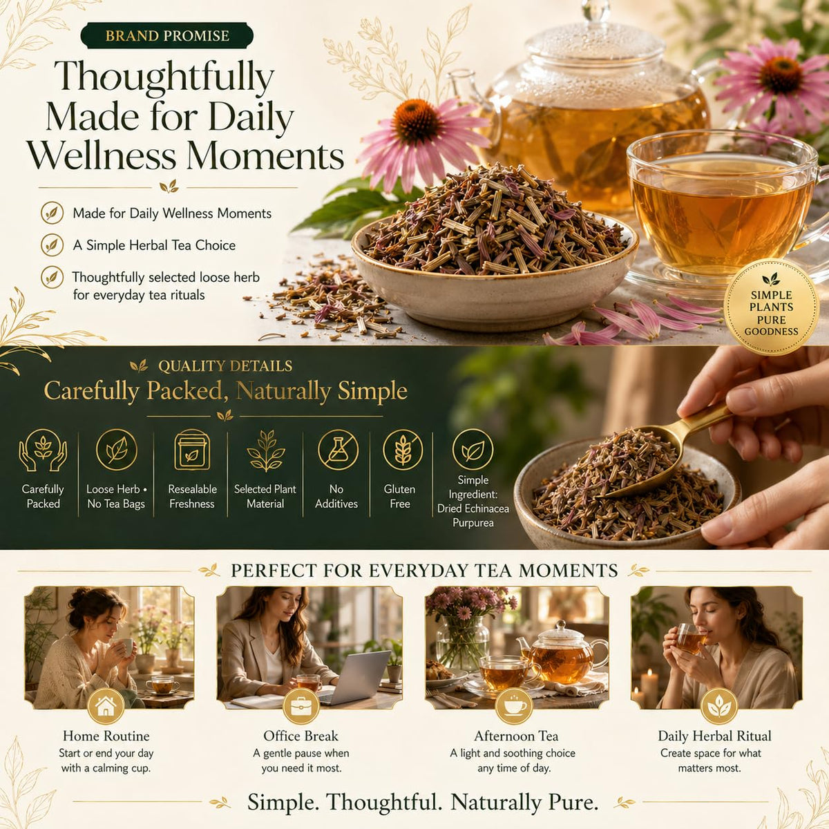 WOTIHA Dried Echinacea Herb 136g (4.8 oz), Echinacea purpurea Loose Leaves for Herbal Tea