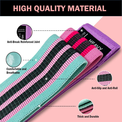 KANGFITER Non-Slip Fabric Resistance Bands for Working Out 3 Levels