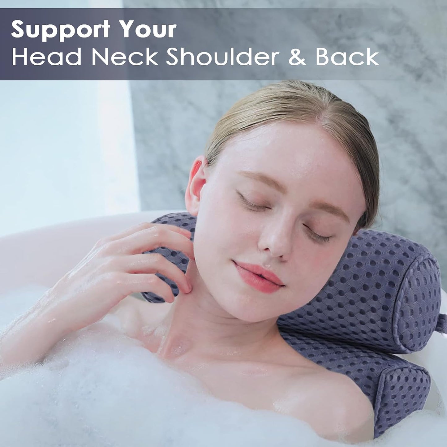 AEROiVi Luxury Bath Pillows for Tub，Bath Pillow Bathtub Pillows for Head and Neck Support Bath Cushion Made from Soft Spacer Mesh Material with Suction Cups,Gray