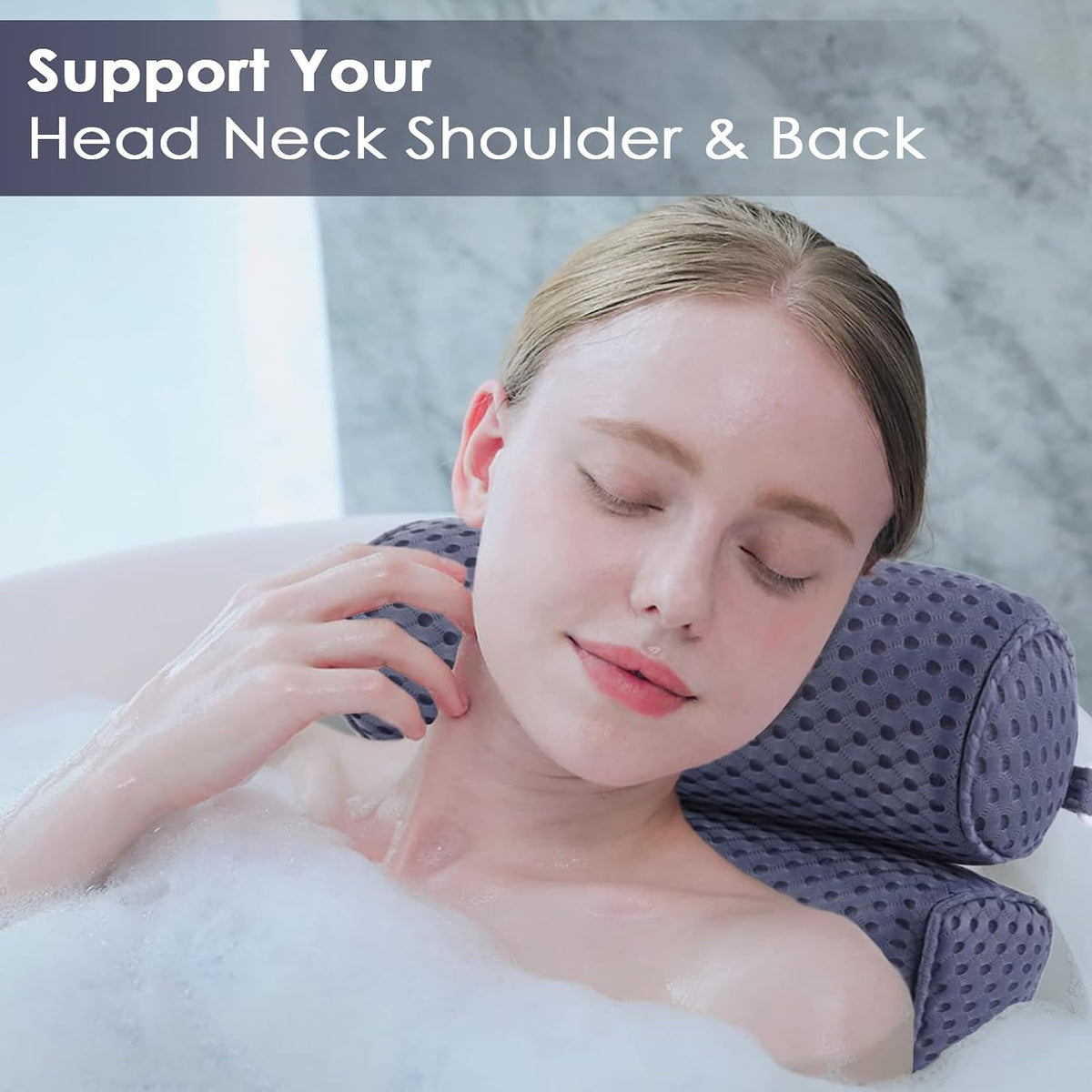AEROiVi Luxury Bath Pillows for Tub Soft Mesh Strong 6 Suction Cups Gray