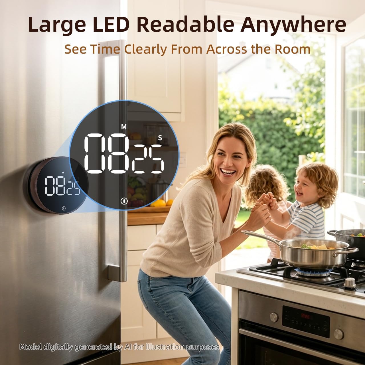 VOCOO Digital Kitchen Timer - Magnetic Countdown Countup Timer with Large LED Display Volume Adjustable, Easy for Cooking and for Seniors and Kids to Use (Space Grey)