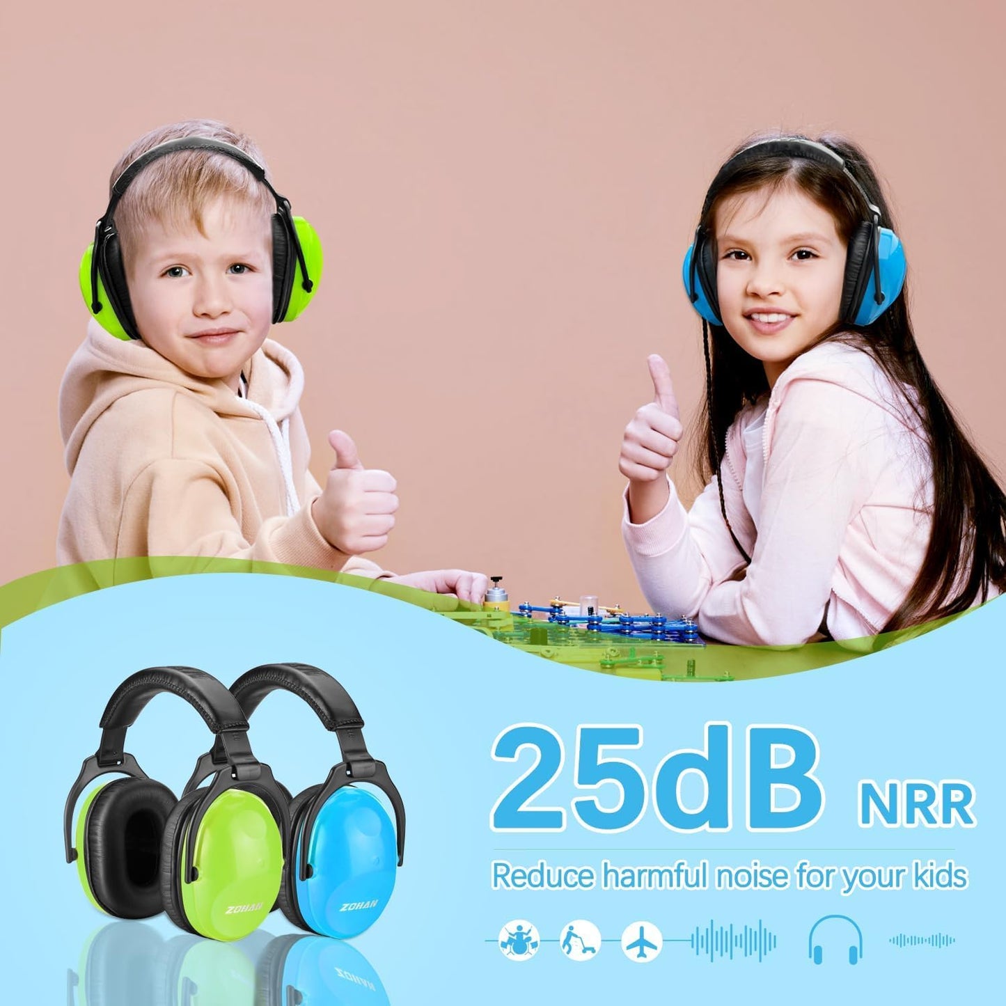 ZOHAN EM030 Kids Ear Protection, Noise Cancelling Headphones Ear Muffs for Autism Sensory, Safety Noise Reduction Hearing Protection for Monster Truck/Concerts/Fireworks/Air Shows