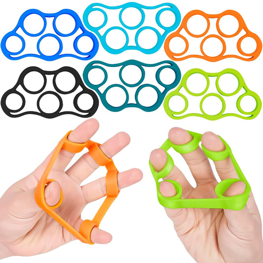 6Pcs Finger Extension Bands - Finger Stretcher Exerciser Silicone Grip Strengthener, 3 Resistance Levels, Ergonomic Hand Exerciser with Shape-Retention, Tear-Resistant Comfort Grip for Hand Recovery