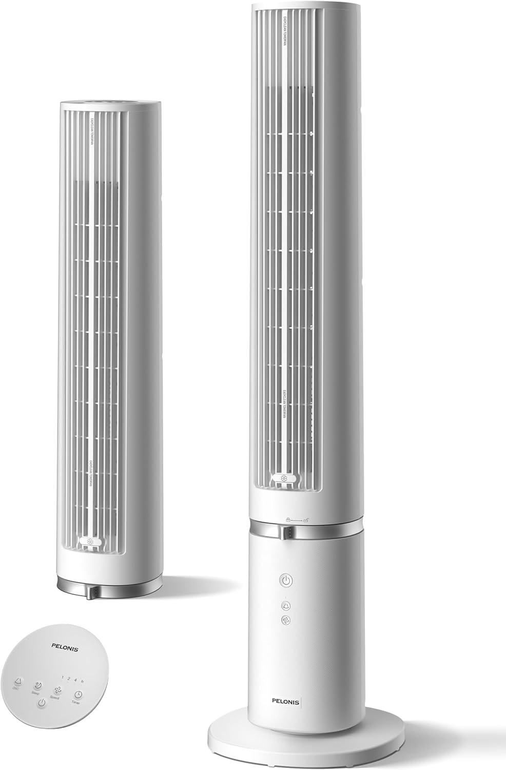 PELONIS 40 inch Bladeless Tower Fan for Bedroom, Standing Fan with Remote Control, 26ft/s, 90° Oscillation, 3 Speed Settings, 27dB, 3 Modes, 15-Hour Timer, LED Display, Fan that Blows Cold Air, White