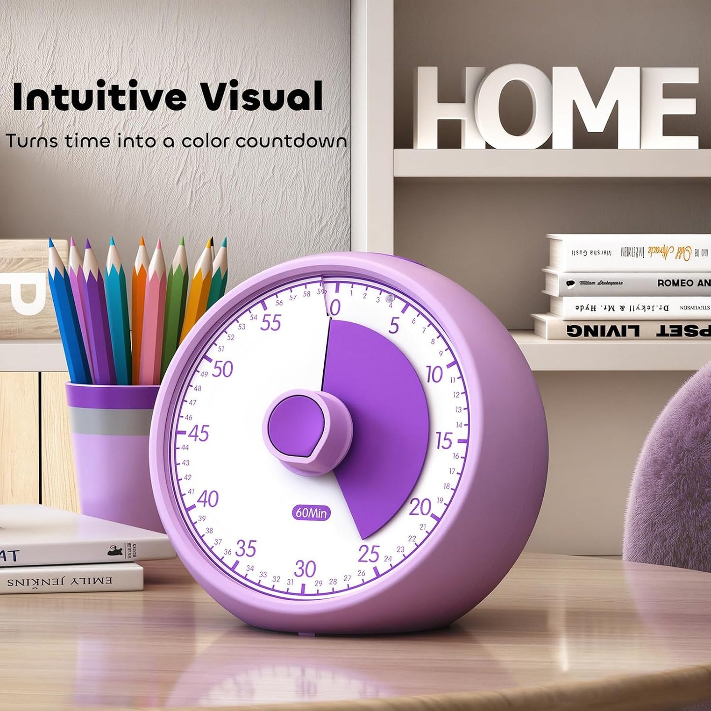 Visual Timer for Kids 60-Minute Countdown Timer with Optional Alarm, Focus Tool for ADHD & Autism, Time Management for Homework, Chores, Office, Kitchen, Teaching & Study Routines (Pink)