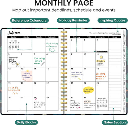 Planner 2026-2027, Academic Monthly and Weekly Calendar Planner for Women, July 2026 - June 2027, Hardcover Pretty Agenda Planner Book with Tabs, Spiral Daily Organizer for School Office Home Supplies, 6.3" x 8.5" - Blue Floral