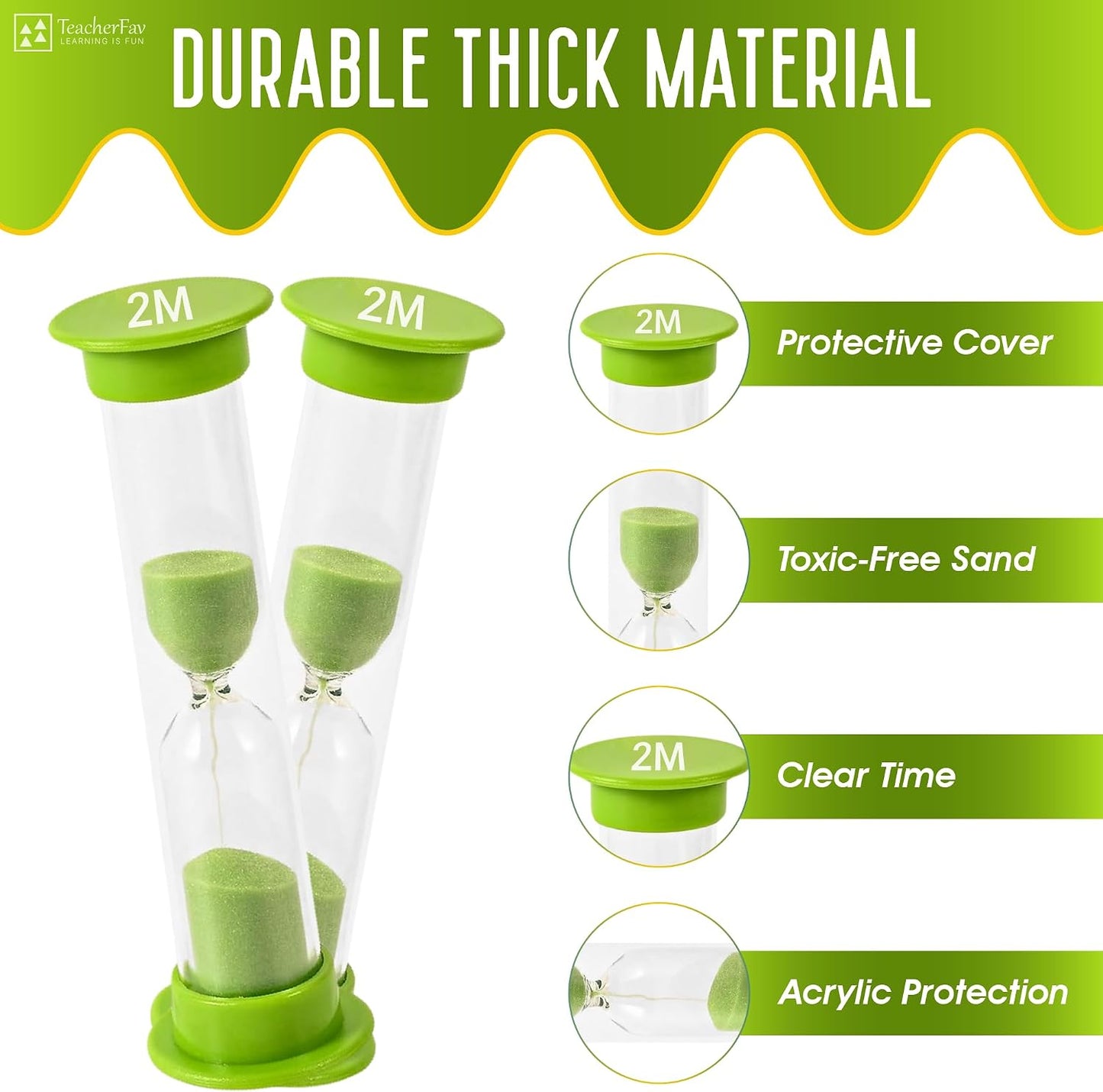 Sand Timer for Kids Set of 3 Small Colorful Hourglass Acrylic Covered Clock 1Min 2Min 5Min for Classroom, Home & Kids Room