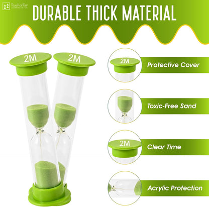 Sand Timer for Kids Set of 3 Small Colorful Hourglass Acrylic Covered Clock 1Min 2Min 5Min for Classroom, Home & Kids Room