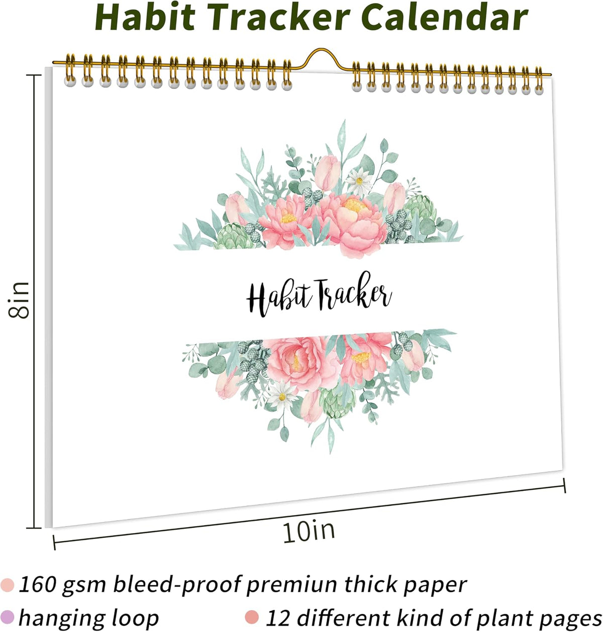 Habit Tracker Calendar Undated for Daily, Weekly & Monthly, 8" x 10" (Pink)