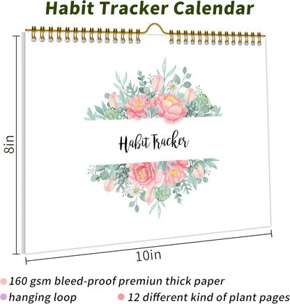 Habit Tracker Calendar Undated for Daily, Weekly & Monthly, 8" x 10" (Pink)