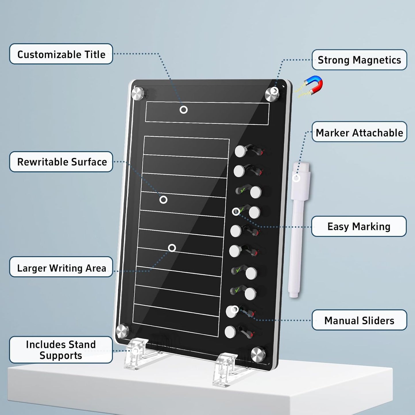 NiHome Acrylic Magnetic to Do List Planning Board with Sliders & Desktop Stand, Chore Chart for Kids & Adults, Checklist Routine Chart Task Board for Fridge & Desk, for Magnetic Metal Surfaces Only