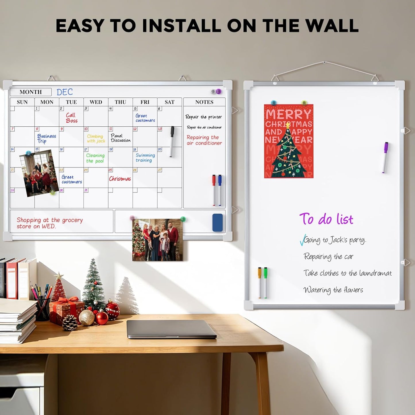 MaxGear Monthly Calendar Dry Erase Board for Wall, 16"x12", White Frame | Double-Sided, Hanging Small White Board, Portable Whiteboard for Planning, Drawing, Memo, to Do List, Home, Kitchen, Office