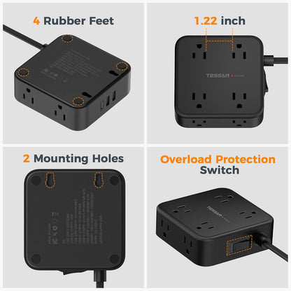 TESSAN Surge Protector Power Strip with 900J Surge Protection, 5 Ft, Grey