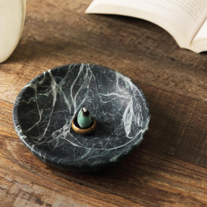 Koville Natural Marble Incense Holder, Incense Holder for Sticks with 9 Holes, Handmade Incense Burner Ash Catcher for Meditation Yoga SPA, Balsam Fir/Palo Santo/Sage/Cone (White)