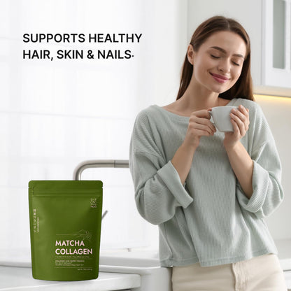 FKRO Matcha Collagen Peptides Powder with Biotin, Hyaluronic Acid & Vitamin C | Type I & III Hydrolyzed Collagen for Hair, Skin & Nails | Unsweetened Japanese Matcha Latte | 22 Servings, 7.9oz