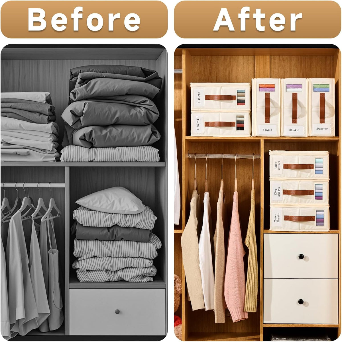 Bed Sheet Organizer - No Insects Entry Sheet Organizers and Storage with Zipper, Label, Handle, Window, Linen Closet Organizers and Storage for Sheet Set, Clothing, Duvet Covers, Blanket