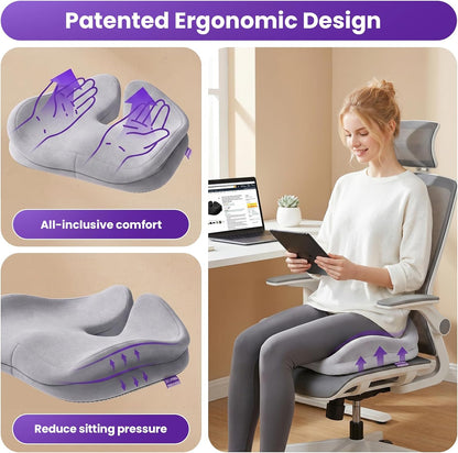 ZZ-WELL Seat Cushion for Office Chairs, Black, 21.2 Inches | Coccyx Cushion for Tailbone Pain, Memory Foam, Extra Large Thick, Patented Pressure Relief, Computer Gaming Chair