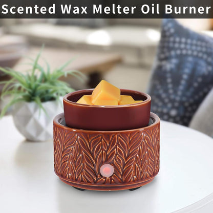 Ceramic Wax Melt Warmer, Fragrance Wax Warmer 4-in-1 Electric Candle Wax Melter and Wax Cubes for Home Office Bedroom Aromatherapy Essential Oil Burner is Birthday Gifts for Women Mom Girl(Dark Brown)