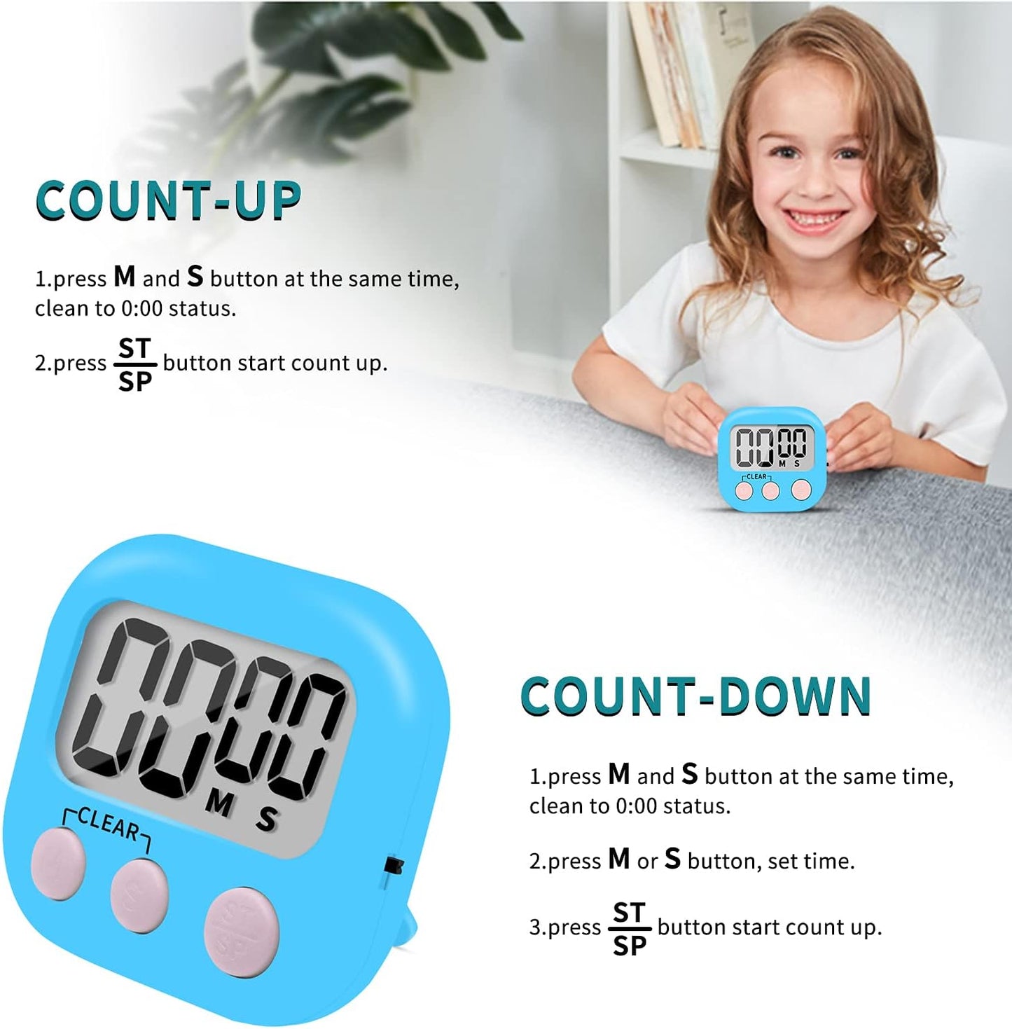6 Pack Small Digital Kitchen Timer Magnetic Back and ON/Off Switch,Minute Second Count Up Countdown (Multicolored)