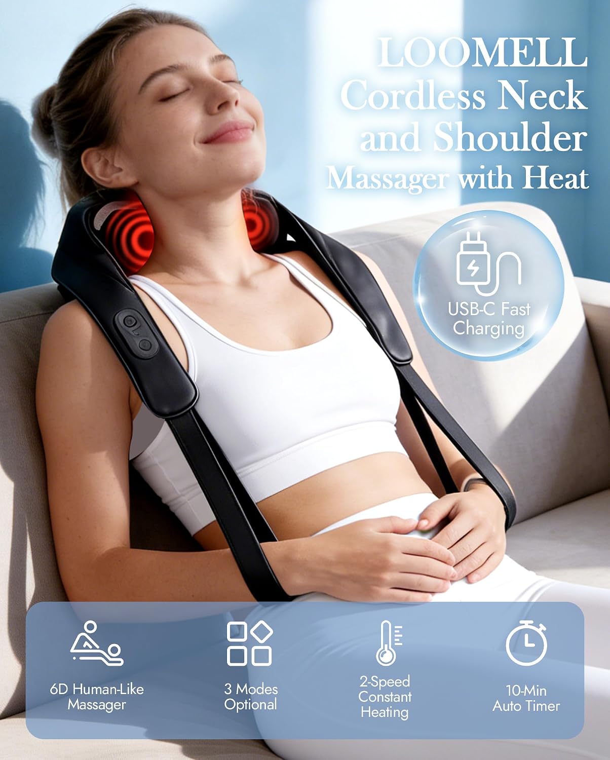 Neck Massager with Heat Cordless: Shiatsu Back Shoulder Massage Tools for Pain Relief Deep Tissue Electric 4D Kneading for Muscle Remedy Lymphatic Drainage Gifts for Men Women Mom Dad (Black)