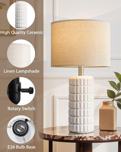 Seealle 23" Modern Ceramic Table Lamps Set of 2 - Table Lamps for Living Room, Farmhouse Bedside Night Stands Lamp for Bedroom, White Nightstand Lamps Set of 2, Desk Lamp for End Table Home Decor