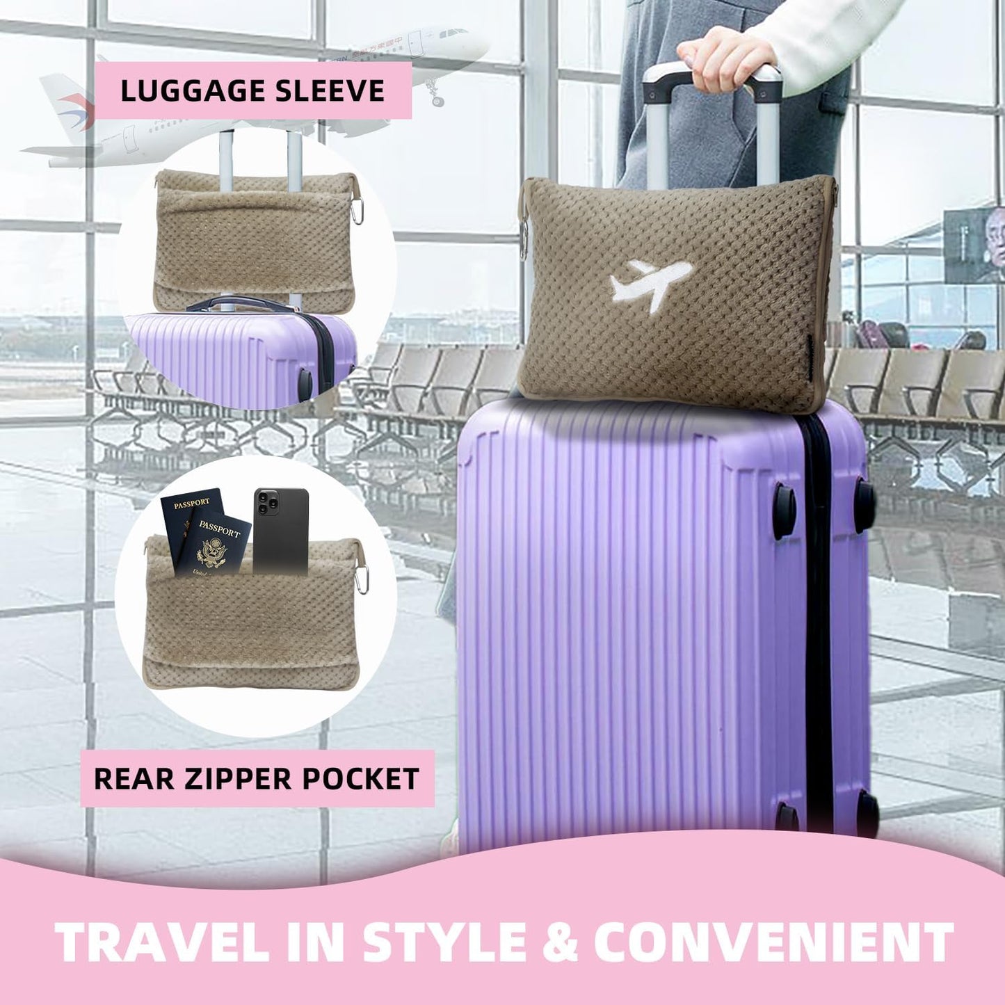 3 in 1 Travel Blanket Pillow Set - 350 GSM Thick Travel Blanket Airplane Compact with Bag, Soft Bag with a Pocket, Inflatable Travel Pillow for Camping & Car Trip(Mint Green)