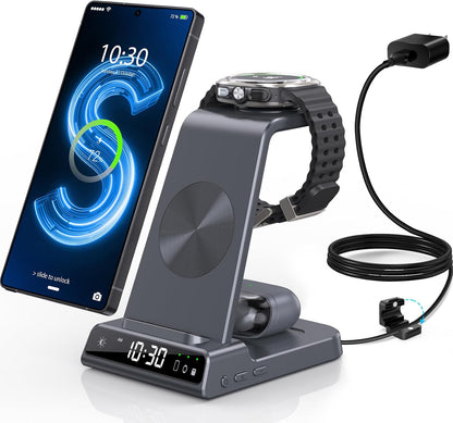 Wireless Charger for Samsung S25 with Clock 3 in 1 Android Charging Station