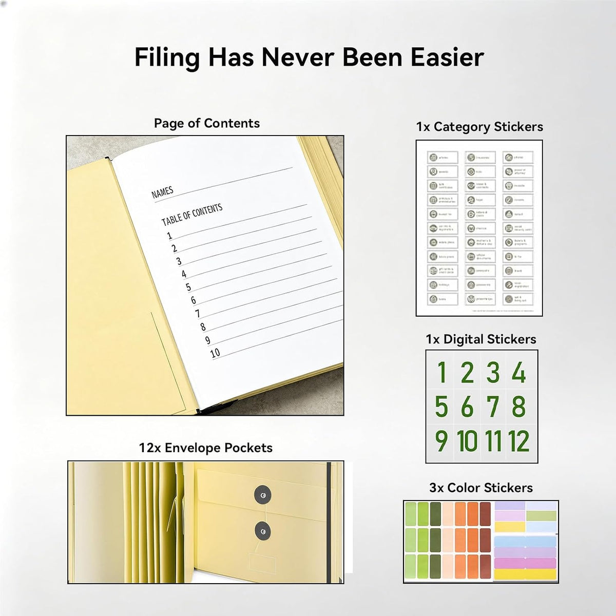 Important Document Organizer, File Folder with Labels and 12 Pockets, Expanding Storage Folder for Family Emergency Binder, Life Binder Organizer for Photos and Letters, Blue