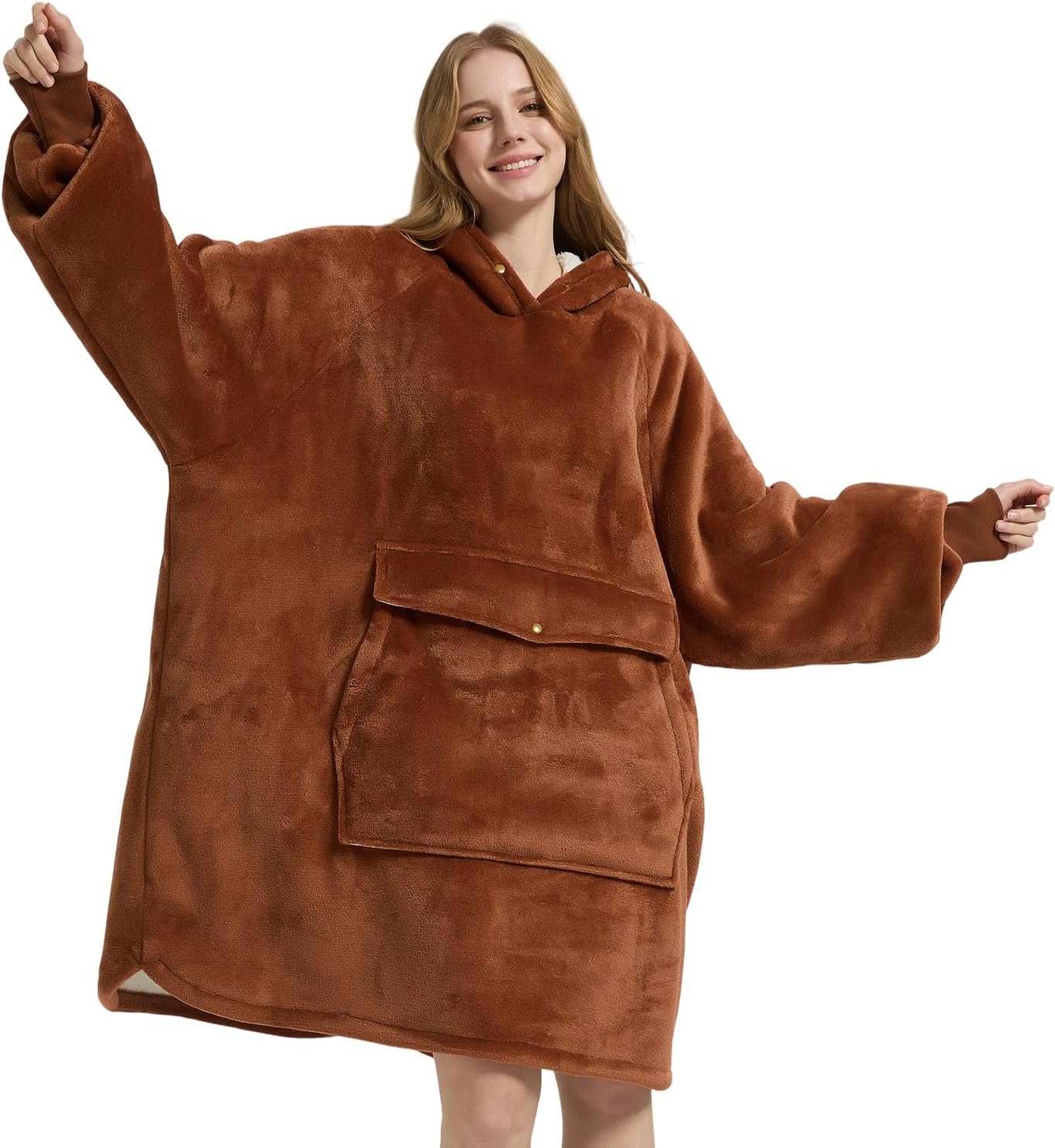 Krifey Wearable Blanket Hoodie, Oversized Sherpa Hooded Blanket for Adults | Soft sherpa fleece with sleeves and pocket; oversized fit for lounging, WFH, camping, Christmas and white elephant gifts.