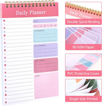 LABUK 10 Pack Daily To Do List Notepads 5" x 8" Daily Planner 30 Sheets Spiral to Do List Notebook for Classroom Office Plan Work Schedule Checklist