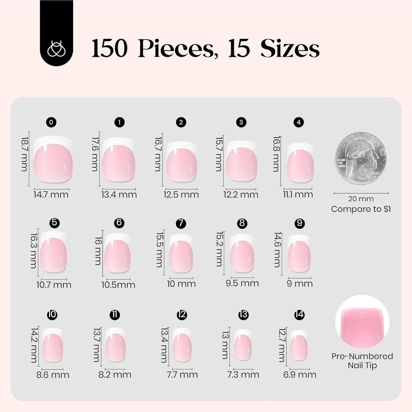 Beetles Press On Nail Kit-Short Square French Tip Press On Nails, 150Pcs Pink French Nail Tips with Nail Glue & Remover Builder Top Coat Nail Lamp, All-in-One DIY Fake Nails Gift for Women