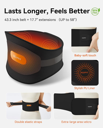 IKEEPFIT Portable Heating Pad for Back, FSA Eligible HSA, Cordless Heat Belt with Massager for Lower Back Pain Relief, Battery Powered 8000 mAh Rechargeable, MAXwarm 3.0, Gift for Women Men 90-310 lb