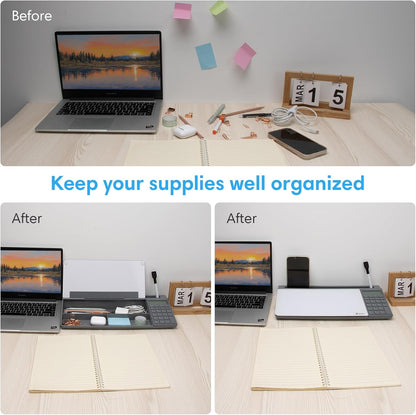 Varhomax Glass Weekly Dry Erase Desk White Board, Desktop to Do List Planner Whiteboard Calendar with Storage Caddy Memo for Home and Office, White