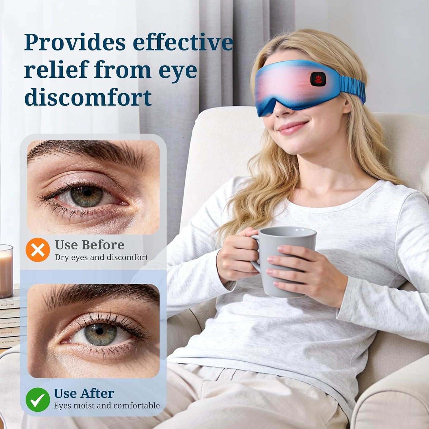 100% Silk Wireless Heated Eye Mask with Cooling, Relieves Dry Eye Syndrome and Puffy, Reduces Dark Circles, Adjustable Velcro Design and Washable Cover, Suitable for Travel & Gifts-Pink.