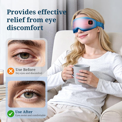 100% Silk Wireless Heated Eye Mask with Cooling, Relieves Dry Eye Syndrome and Puffy, Reduces Dark Circles, Adjustable Velcro Design and Washable Cover, Suitable for Travel & Gifts-Pink.