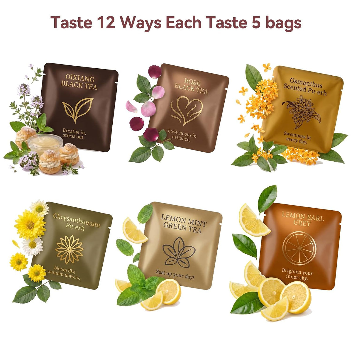 HugCoz Book Tea Gift Set, 60 Assorted Tea Bags, Christmas Day & Corporate Gifting Option, 12 Exotic Herbal Blends with Premium Whole Leaf in Eco-Friendly Pyramid Bags