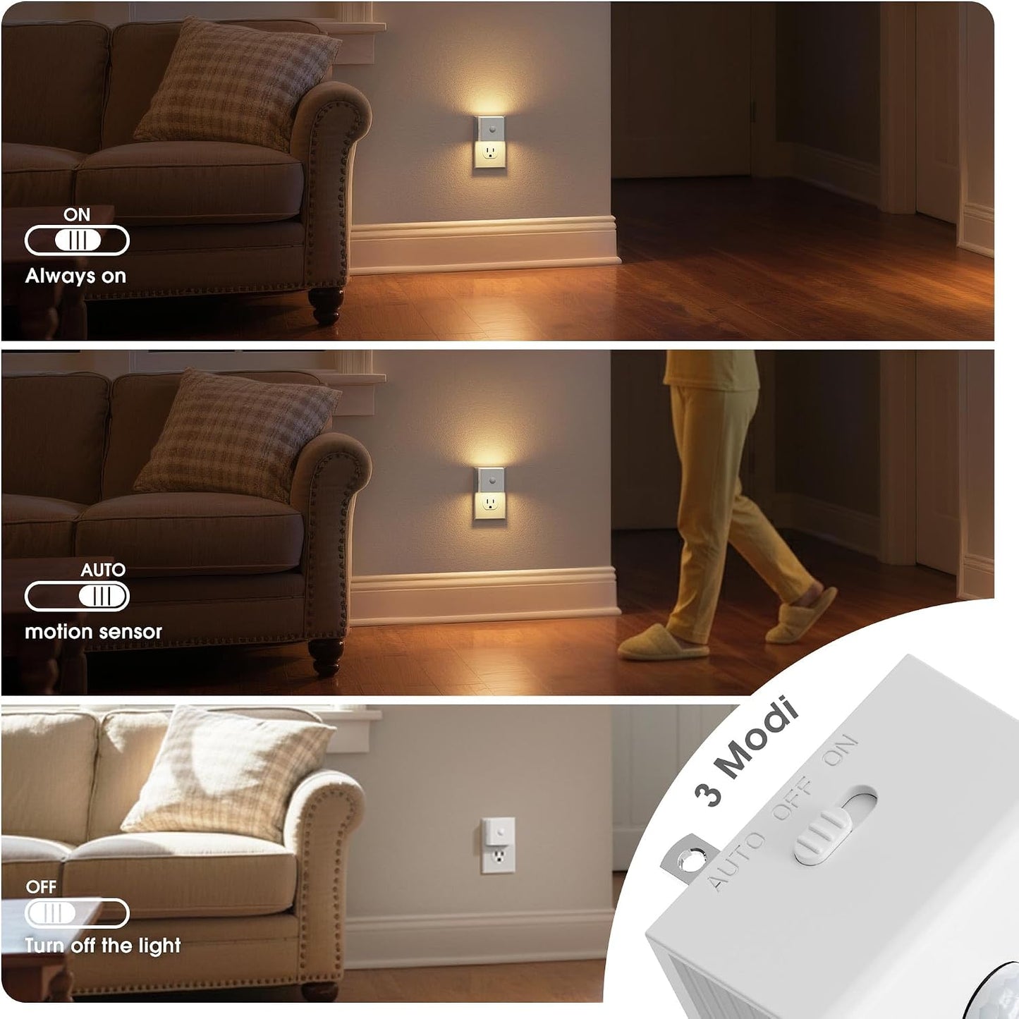 JandCase Night Light, Modern Night Lights Plug into Wall,2 Pack Dusk to Dawn Sensor Nightlight, Amber Brightness Adjustable Nightlight for Kids Bathroom Hallway Kitchen Bedroom Decor