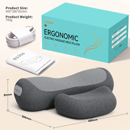 Yunari 3-in-1 Cordless Cervical Neck Support Pillow with Gentle Heat and Airbag Compression, Ergonomic Vibration Pillow for Home, Office and Travel Relaxation (Grey)