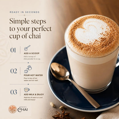 Angie's Chai Sweet & Spicy Organic Instant Chai Tea Powder - Made in USA, Delicious Spiced Mix, 30 Servings, 80 Calories, Handcrafted, Free of Artificial Ingredients, Natural Indian Spice, 12 oz