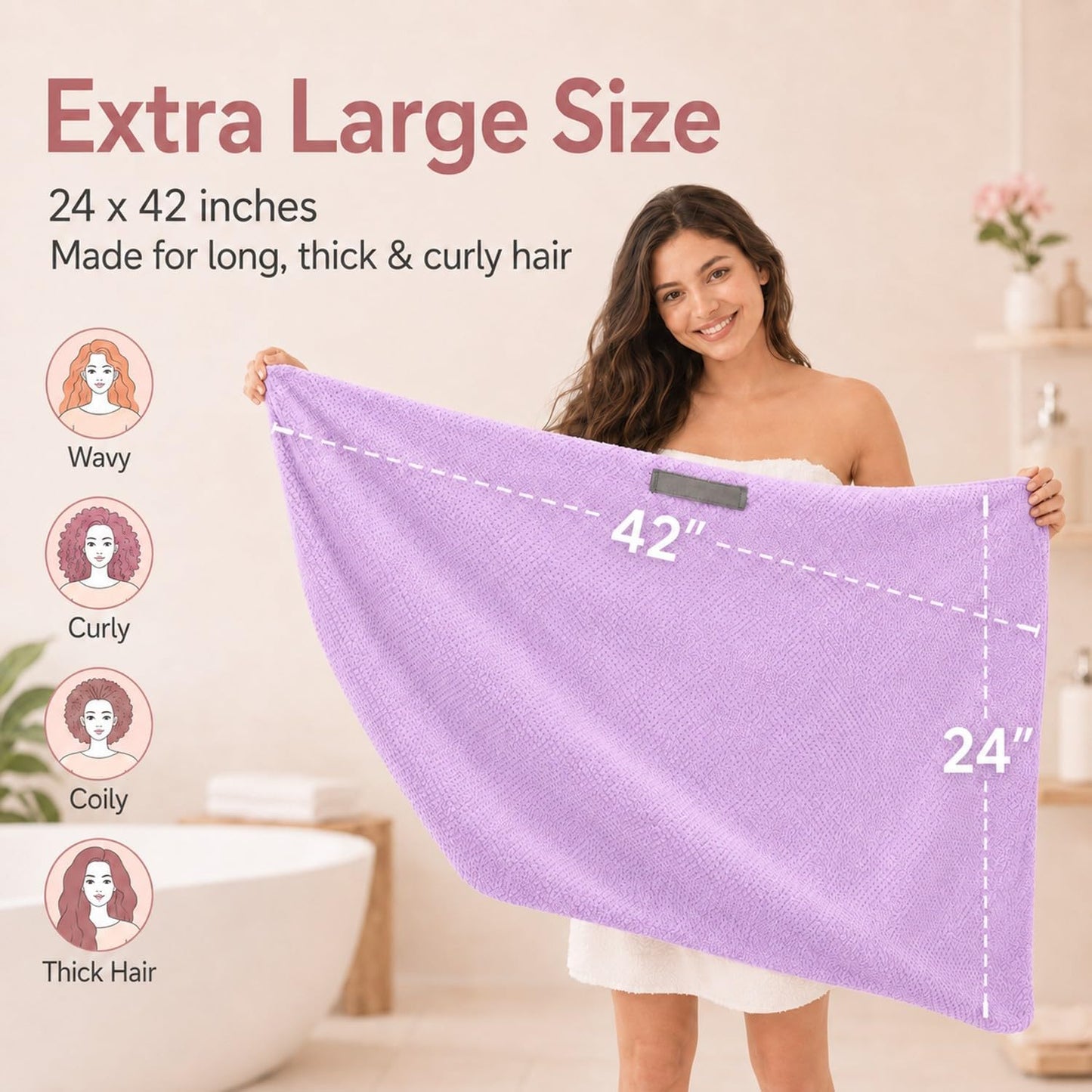 Large Hair Towel Wrap for Women, Quick-Dry Turban, Ultra Absorbent & Anti-Frizz, Ideal for Long, Thick & Curly Hair, Soft Lightweight Microfiber Drying Towel (24x42, Blue)