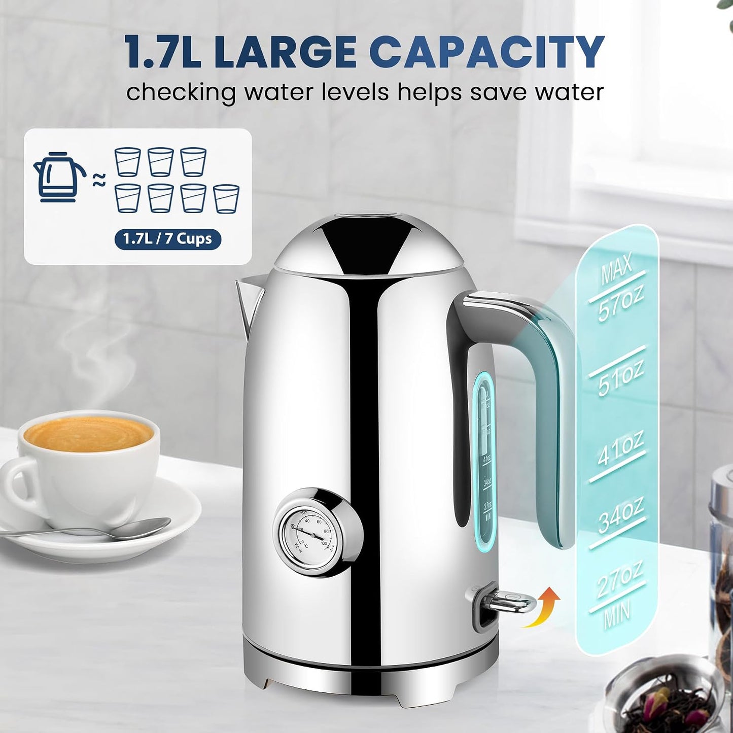 SUSTEAS 57oz Electric Kettle with Thermometer, Hot Water Pot, Retro Green